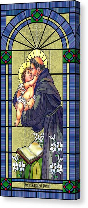Stained Glass Canvas Print featuring the mixed media Saint Anthony by Anthony Seeker