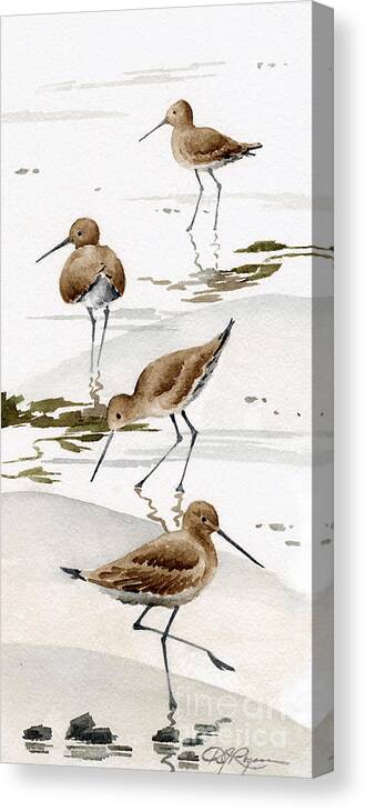 Sand Canvas Print featuring the painting Sand Pipers 1 by David Rogers