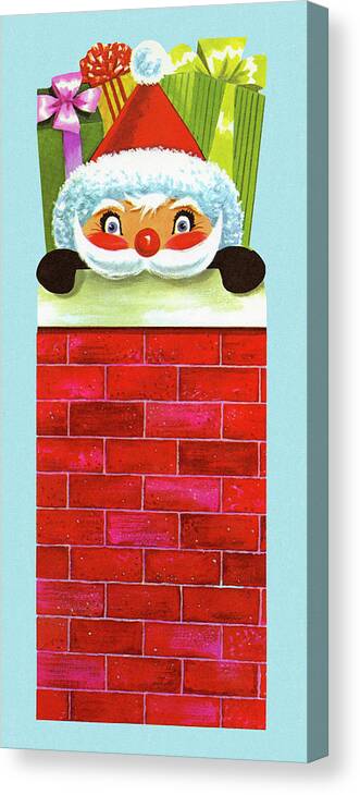 Blue Background Canvas Print featuring the drawing Santa Claus in the Chimney by CSA Images