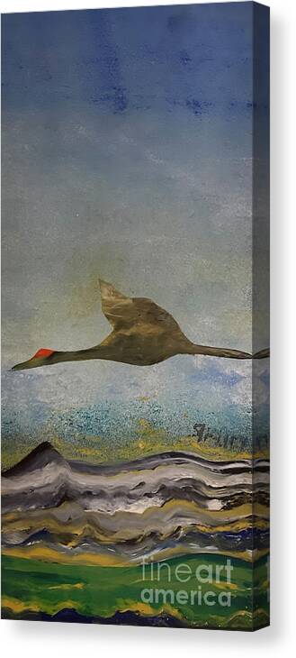 Sandhill Crane Canvas Print featuring the painting Flight #1 by Shelley Myers