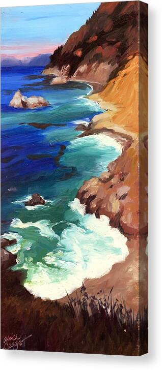 Cliff Canvas Print featuring the painting Ocean View at Big Sur #1 by Alice Leggett