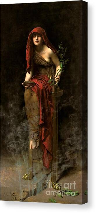 Priestess Of Delphi Canvas Print featuring the painting Priestess of Delphi #7 by John Collier