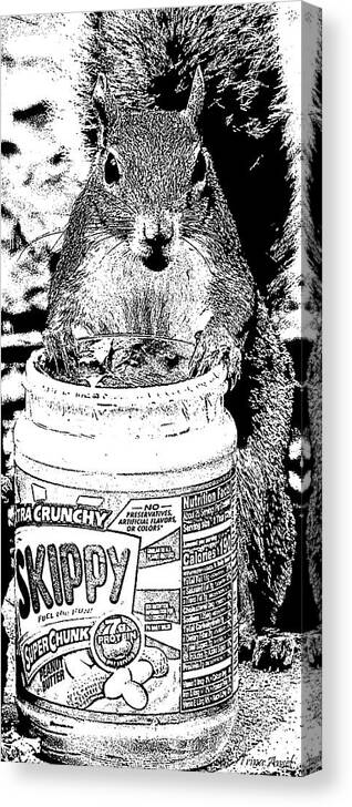 Squirrels Canvas Print featuring the photograph Skippy the Squirrel in Black and White by Trina Ansel