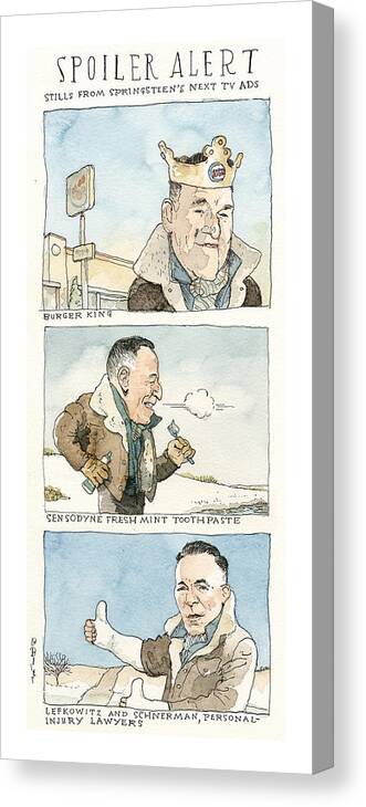 The Latest From Bruce Springsteen: A Sneak Peek Canvas Print featuring the painting The Latest from Bruce Springsteen A Sneak Peek by Barry Blitt