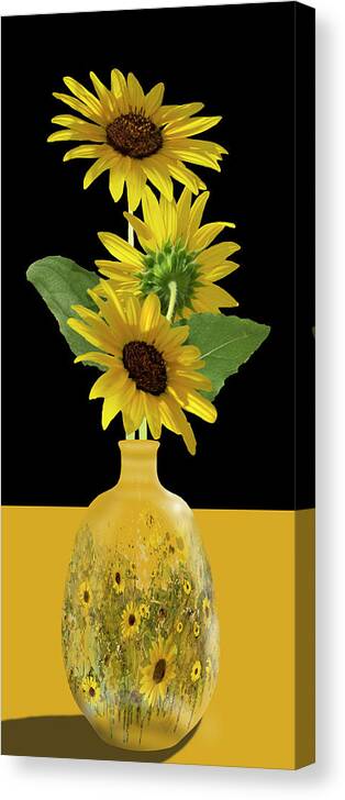 Wild Canvas Print featuring the digital art Wild Sunflowers Vase by Julie Rodriguez Jones
