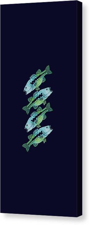 Fish Canvas Print featuring the mixed media Four Bass by Jenny Armitage