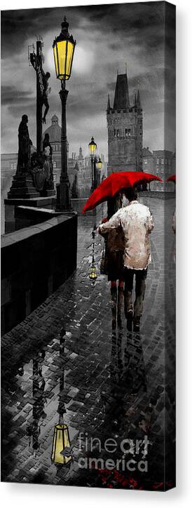 Mix Media Canvas Print featuring the mixed media Red Umbrella 2 by Yuriy Shevchuk