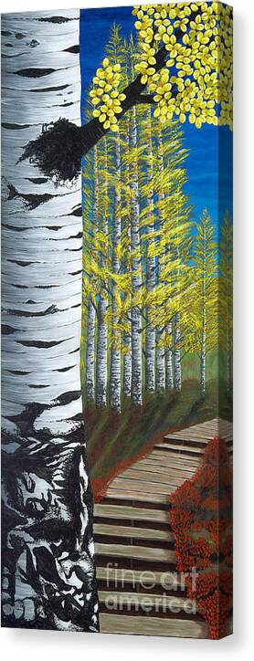 Aspen Canvas Print featuring the painting Walk Through Aspens triptych 1 by Rebecca Parker