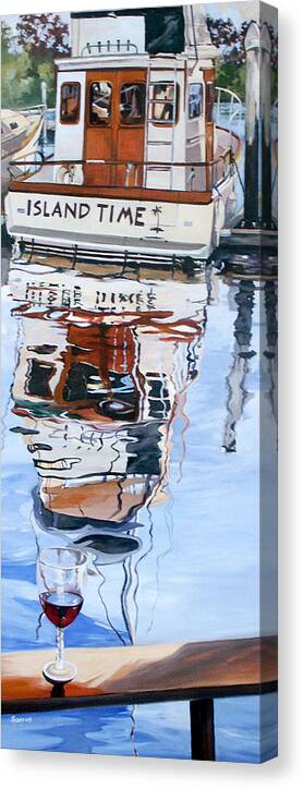 Boat Canvas Print featuring the painting A Glass Of Wine And Island Time #1 by Rae Andrews