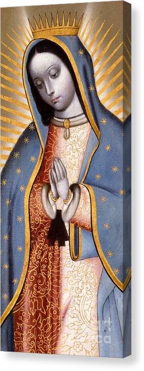 Virgin Of Guadalupe Canvas Print featuring the painting The Virgin of Guadalupe by Mexican School