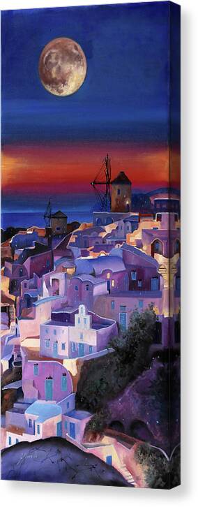  Moon Canvas Print featuring the painting Crepuscolo Tra I Mulini by Guido Borelli