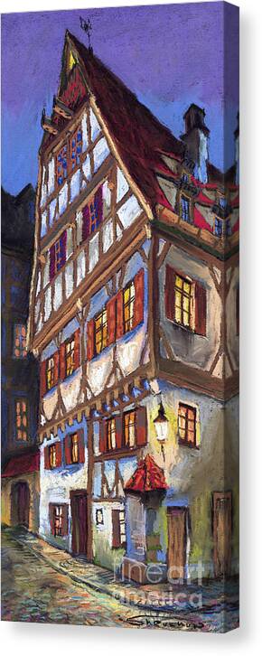 Pastel Canvas Print featuring the painting Germany Ulm Old Street by Yuriy Shevchuk