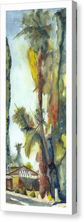  Canvas Print featuring the painting House and Tall Trees by Kathleen Barnes