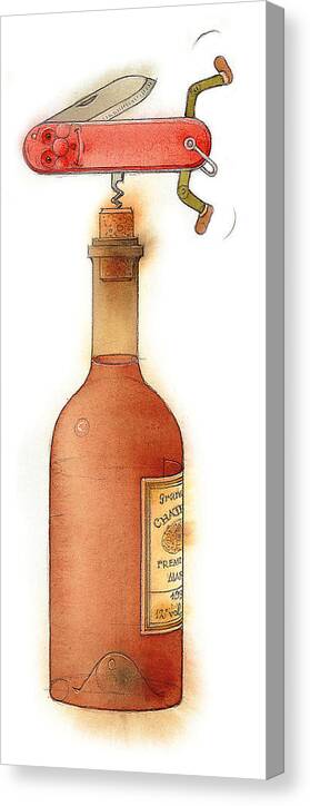 Bottle Wine Knife Kitchen Red Canvas Print featuring the painting Master Pocketknife 02 by Kestutis Kasparavicius