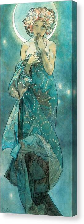 Alphonse Mucha Canvas Print featuring the painting Moonlight by Alphonse Mucha