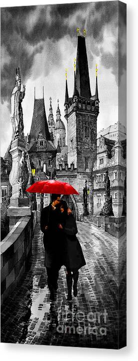 Mix Media Canvas Print featuring the mixed media Red Umbrella by Yuriy Shevchuk