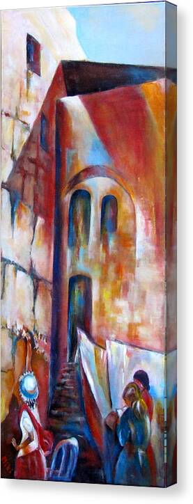 Landscape Canvas Print featuring the painting Wailing Wall Women section by Miki Sion