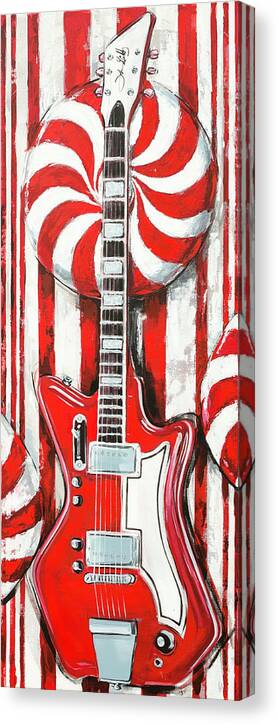 Guitar Canvas Print featuring the painting White Stripes Guitar by John Gibbs