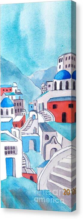 Santorini Canvas Print featuring the painting Santorini I by Petra Burgmann