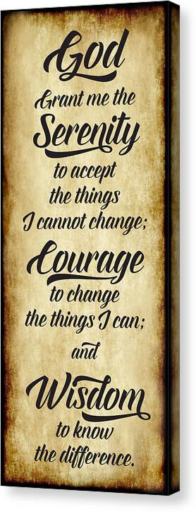 Serenity Prayer Canvas Print featuring the digital art The Serenity Prayer - Antique Parchment Vertical by Ginny Gaura