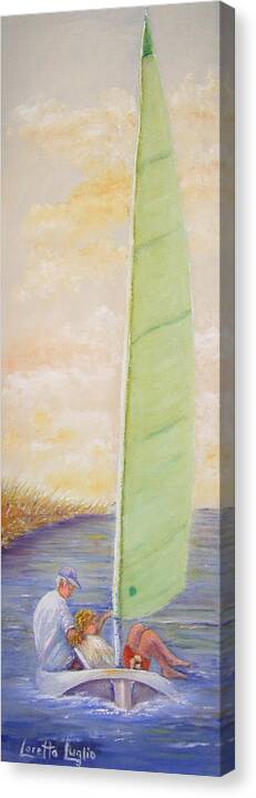 Boats Canvas Print featuring the painting Harbor Sail by Loretta Luglio