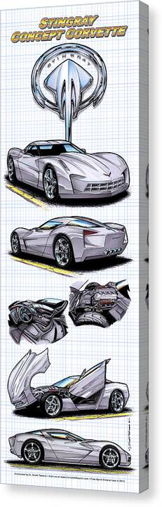 Stingray Concept Canvas Print featuring the digital art Stingray Concept Corvette by K Scott Teeters