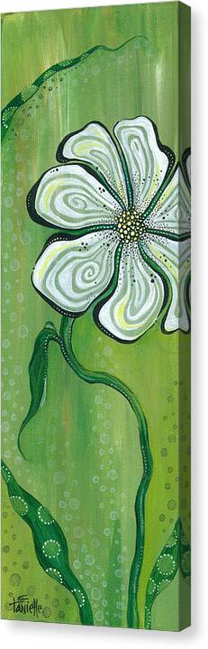 White Flower On Green Background Canvas Print featuring the painting Peace by Tanielle Childers