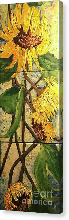Sunflowers Canvas Print featuring the painting Autumn Blooms by Sherry Harradence