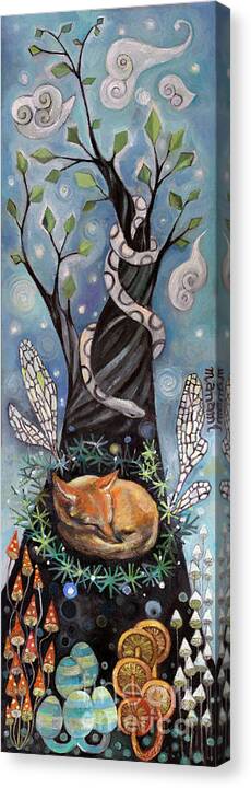 Fox Canvas Print featuring the painting Forest Temple by Manami Lingerfelt