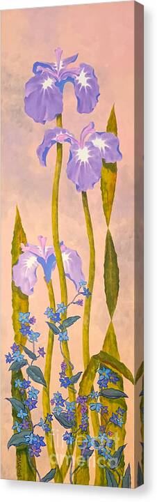 Iris And Forgetmenots Canvas Print featuring the painting Iris and Forgetmenots by Teresa Ascone