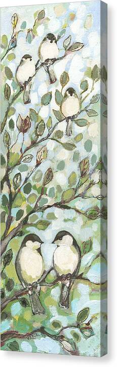 Chickadee Canvas Print featuring the painting Mo's Chickadees by Jennifer Lommers