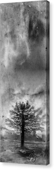 Encaustic Canvas Print featuring the mixed media Tree Mist by Roseanne Jones