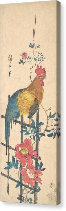 19th Century Art Canvas Print featuring the relief Peony and Cock by Utagawa Hiroshige