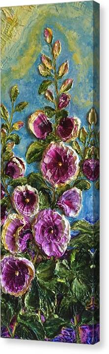 Flowers Canvas Print featuring the painting Purple Hollyhocks #2 by Paris Wyatt Llanso
