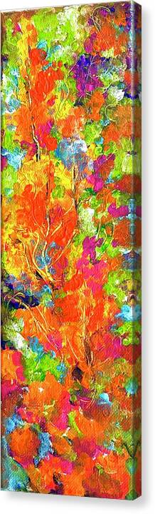 Red And Orange Flowers Long Size Landscape Fire Element. Canvas Print featuring the painting Summer magic 1. by Caroline Patrick