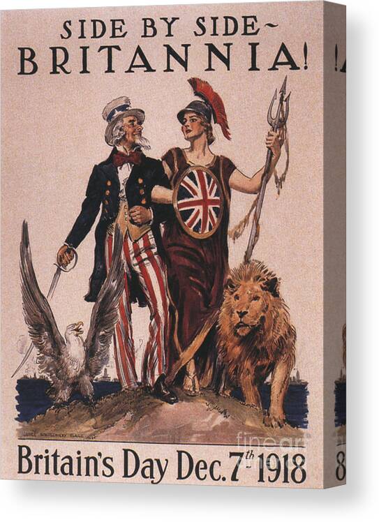 1910s Canvas Print featuring the drawing 1918 1910s Usa Uncle Sam Ww1 Lions by The Advertising Archives