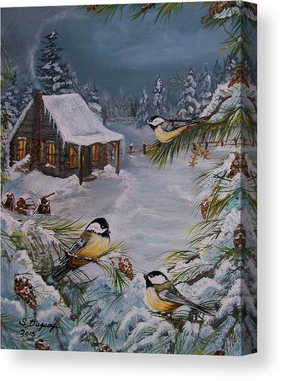 Chickadee Canvas Print featuring the painting Black Capped  Chickadee's by Sharon Duguay