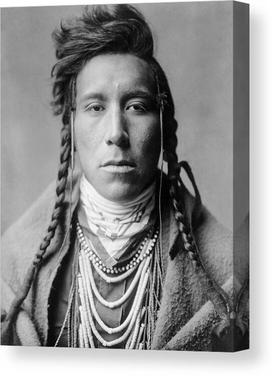 1908 Canvas Print featuring the photograph Crow Indian Man circa 1908 #1 by Aged Pixel