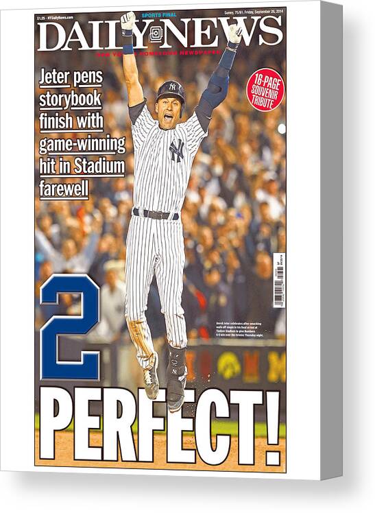 American League Baseball Canvas Print featuring the photograph Daily News Front Page Wrap Derek Jeter by New York Daily News