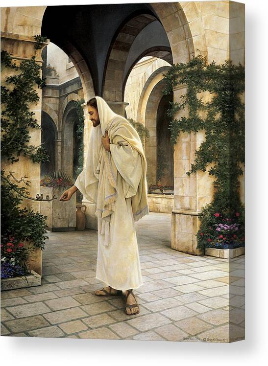 Jesus Canvas Print featuring the painting In His Constant Care by Greg Olsen