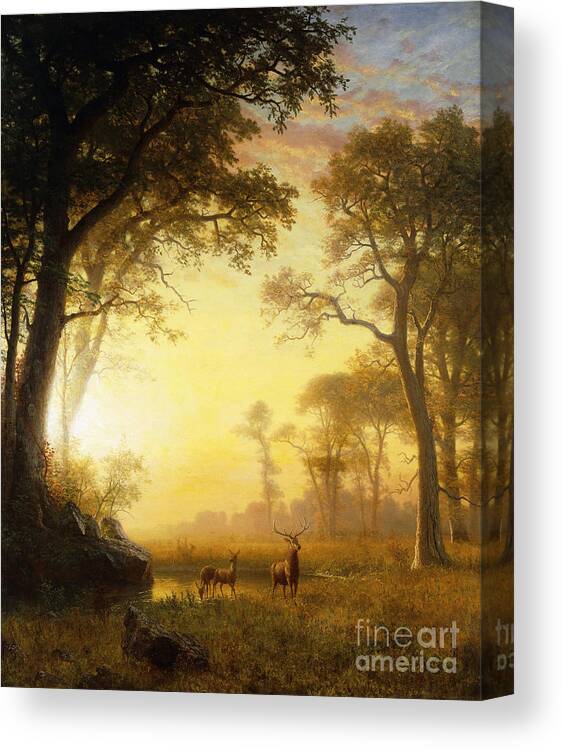 Light In The Forest Canvas Print featuring the painting Light in the Forest by Albert Bierstadt