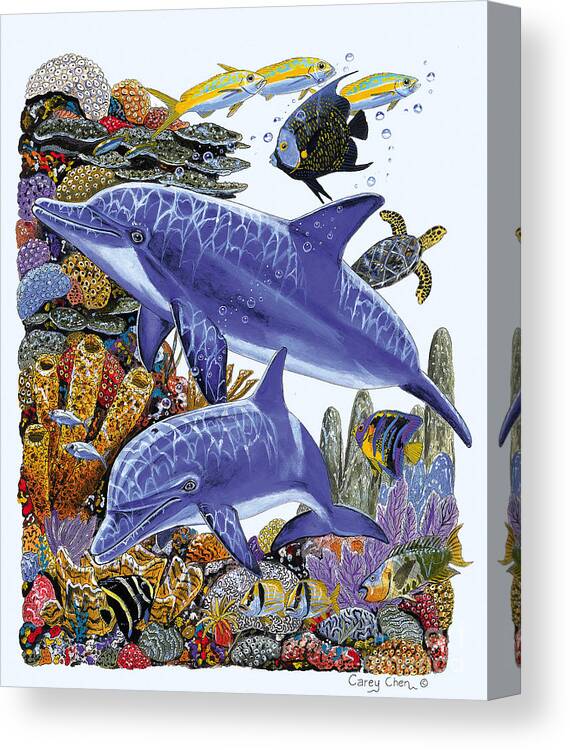 Porpoise Canvas Print featuring the painting Porpoise Reef #2 by Carey Chen