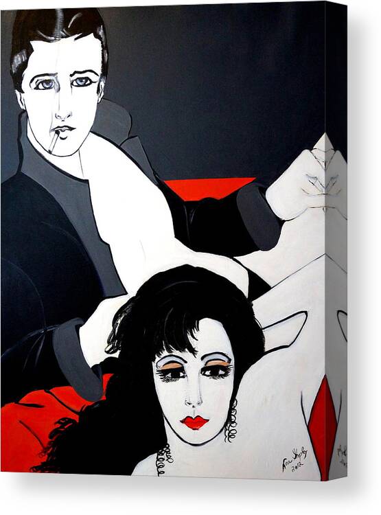 Man And Women Canvas Print featuring the painting Relax Lets Watch A Movie by Nora Shepley