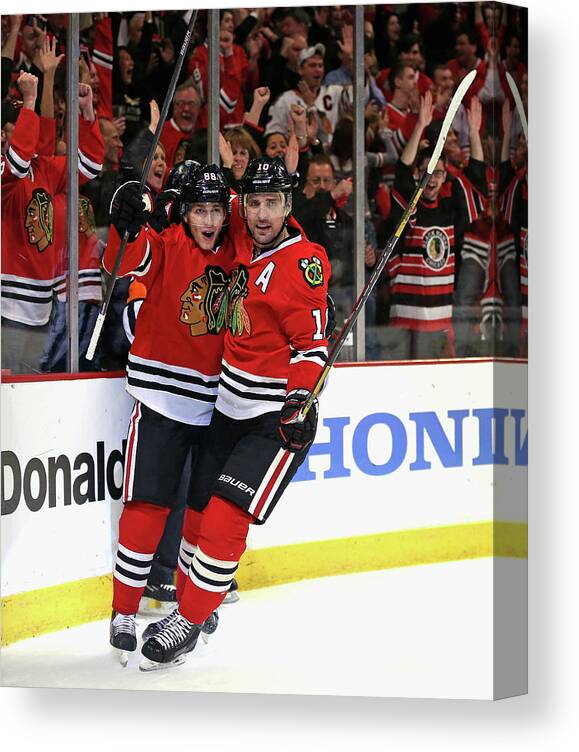 Playoffs Canvas Print featuring the photograph St. Louis Blues V Chicago Blackhawks - #1 by Jonathan Daniel