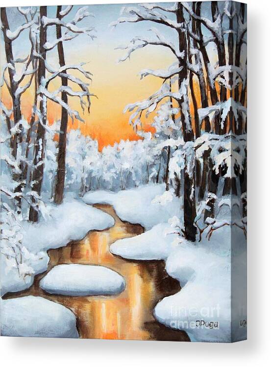 Winter Canvas Print featuring the painting Sunset Creek #1 by Inese Poga