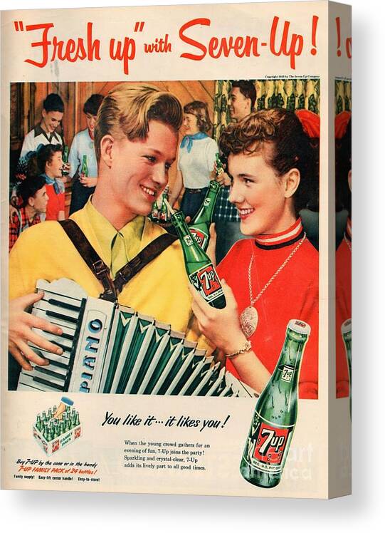 Vintage Canvas Print featuring the photograph Vintage 7-UP Logo by Action