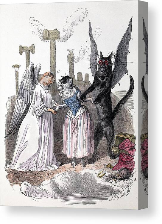 Angel Canvas Print featuring the photograph 1845 Anthropomorphic Devil Angel Cats by Paul D Stewart