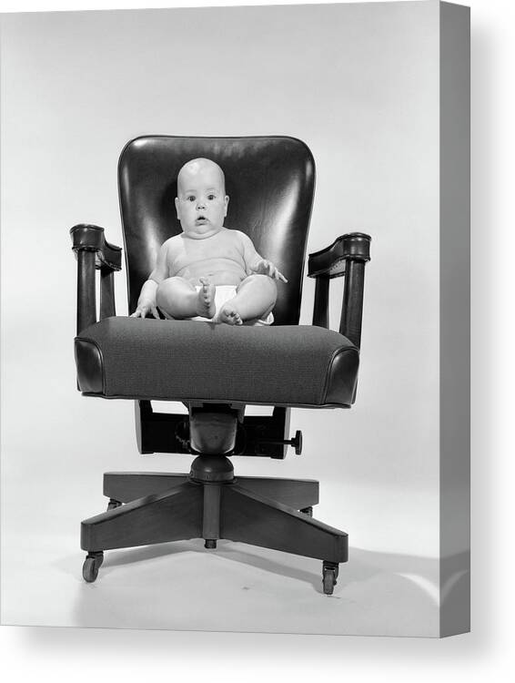 Photography Canvas Print featuring the photograph 1960s Baby Sitting In Executive Office by Vintage Images