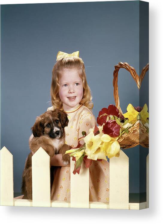 Photography Canvas Print featuring the photograph 1960s Smiling Blond Child Girl Holding by Vintage Images