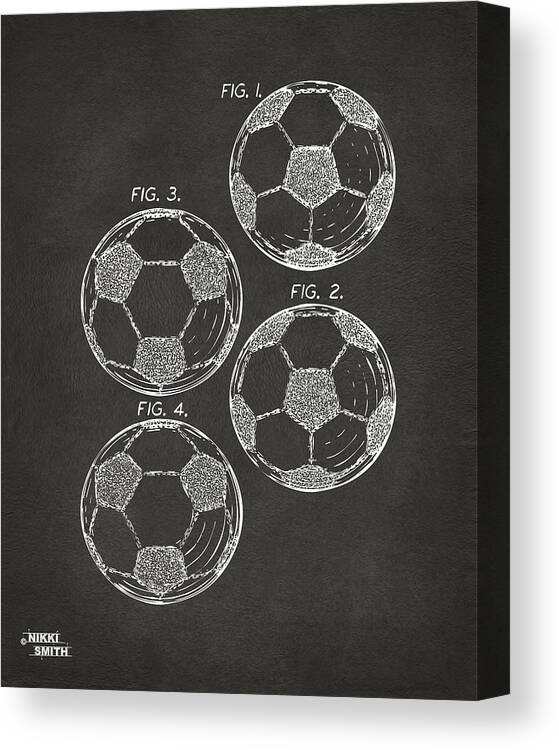 Soccer Canvas Print featuring the digital art 1964 Soccerball Patent Artwork - Gray by Nikki Marie Smith